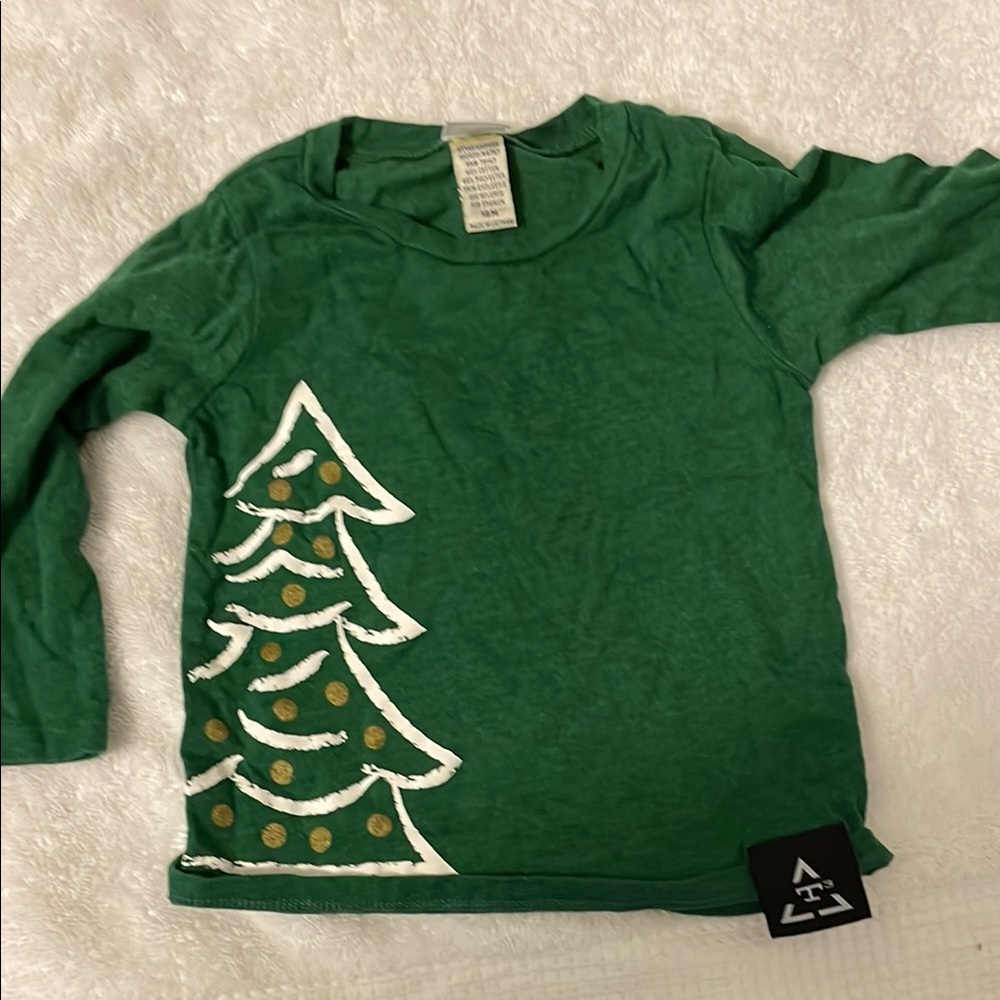 Green Kids Shirt with Christmas Tree Design